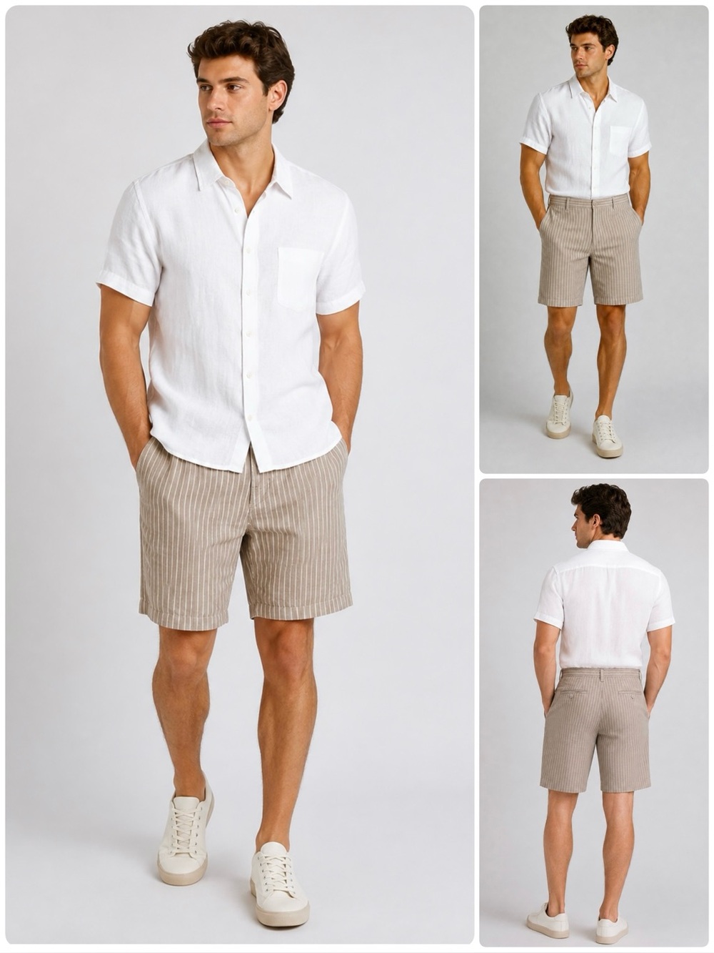 Tommy Bahama 100% Linen Striped Chino Shorts 10” Flat Front 4 Pockets